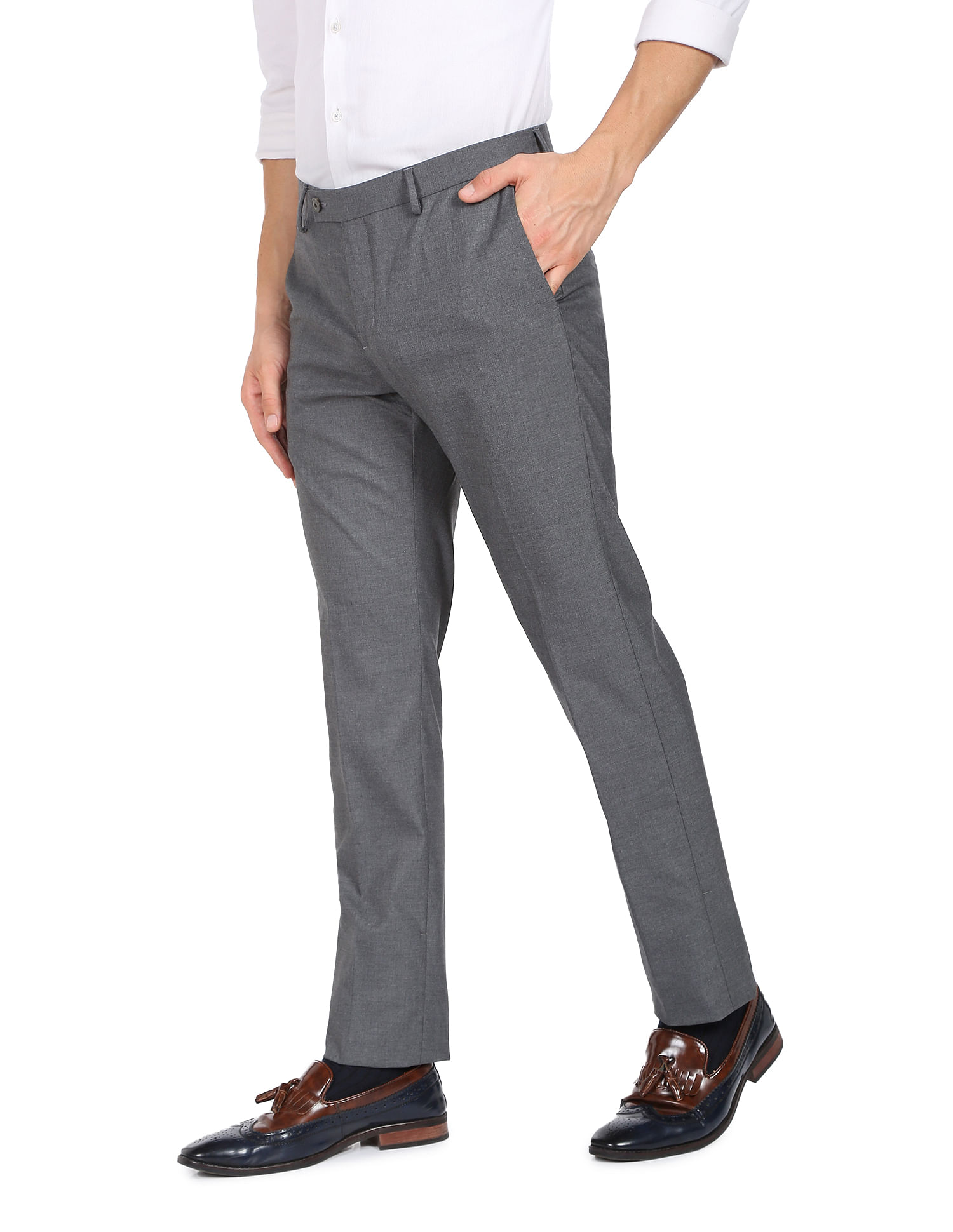 Buy Arrow Heathered Twill Weave Formal Trousers - NNNOW.com