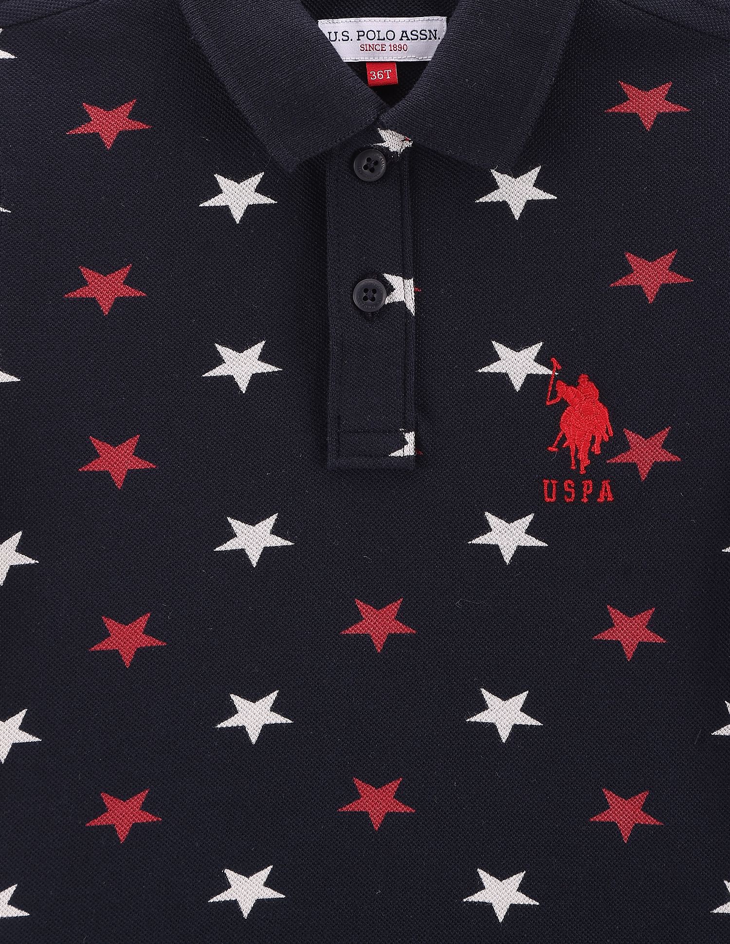 U.S. Polo Assn. Kids Boys Star Print Pique Polo Shirt