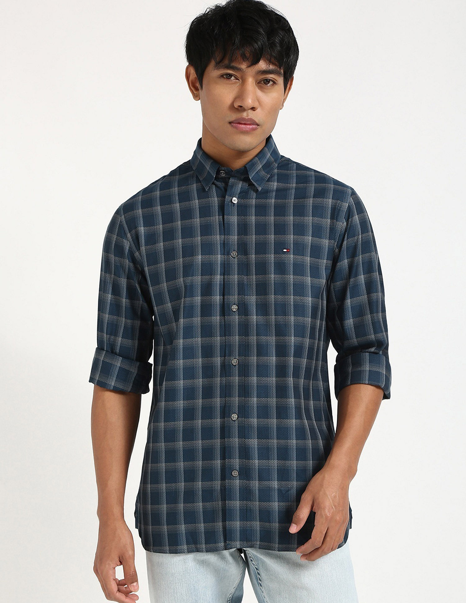 Tommy Hilfiger Checked Regular Fit Plain Woven Shirt