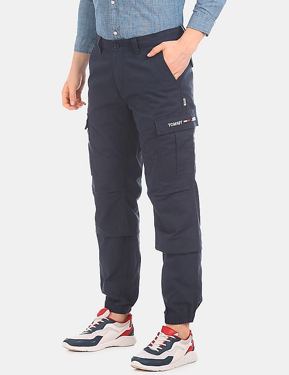 Buy Tommy Hilfiger Men Men Blue Patterned Cotton Cargo Joggers