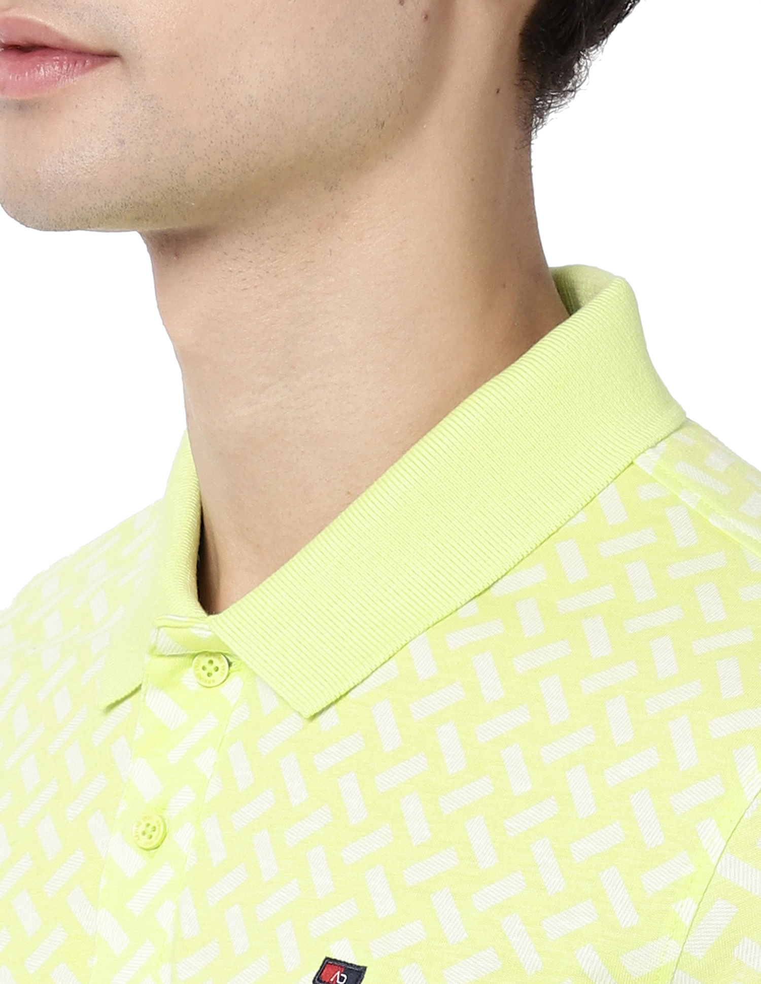 AD by Arvind Men Lime Geometric Print Cotton Polo Shirt