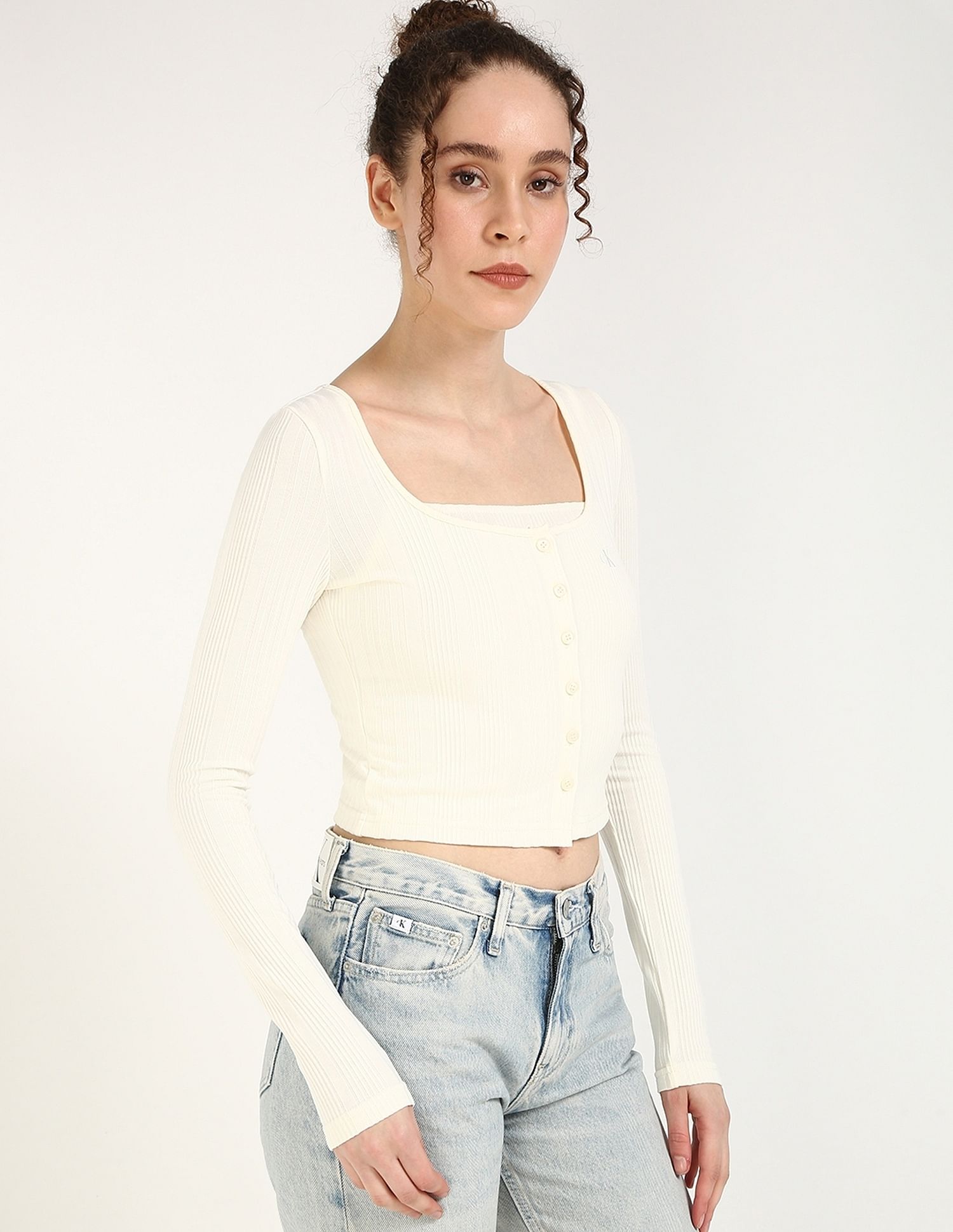 Calvin Klein Jeans Regular-Fit Polyester Scoop Neck Crop Top