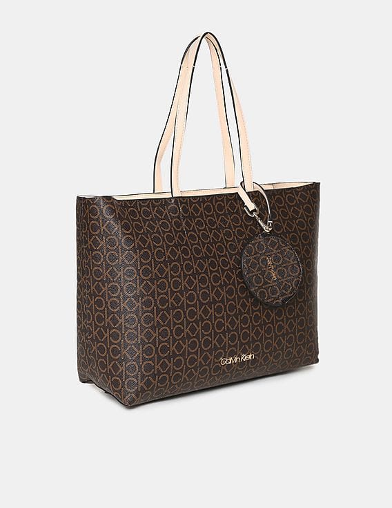 Buy Calvin Klein Women Black And Brown Allover Monogram Tote Bag