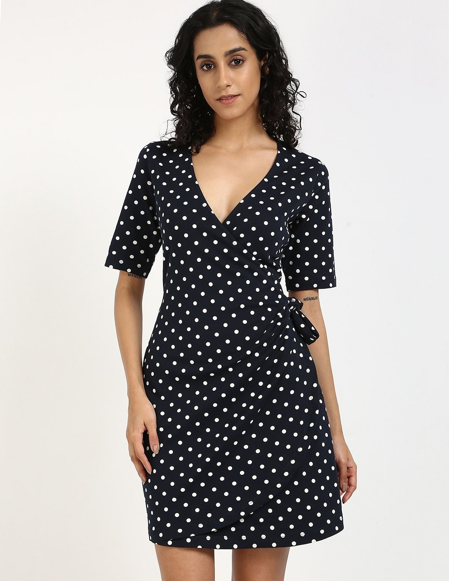 Tommy Hilfiger Cotton Wrap Neck Wrap Dress