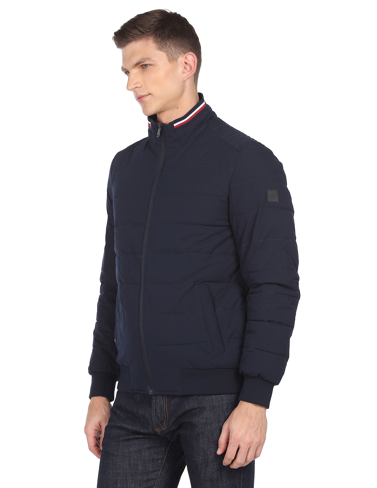 Buy Arrow Sports Quilted Solid High Neck Bomber Jacket 