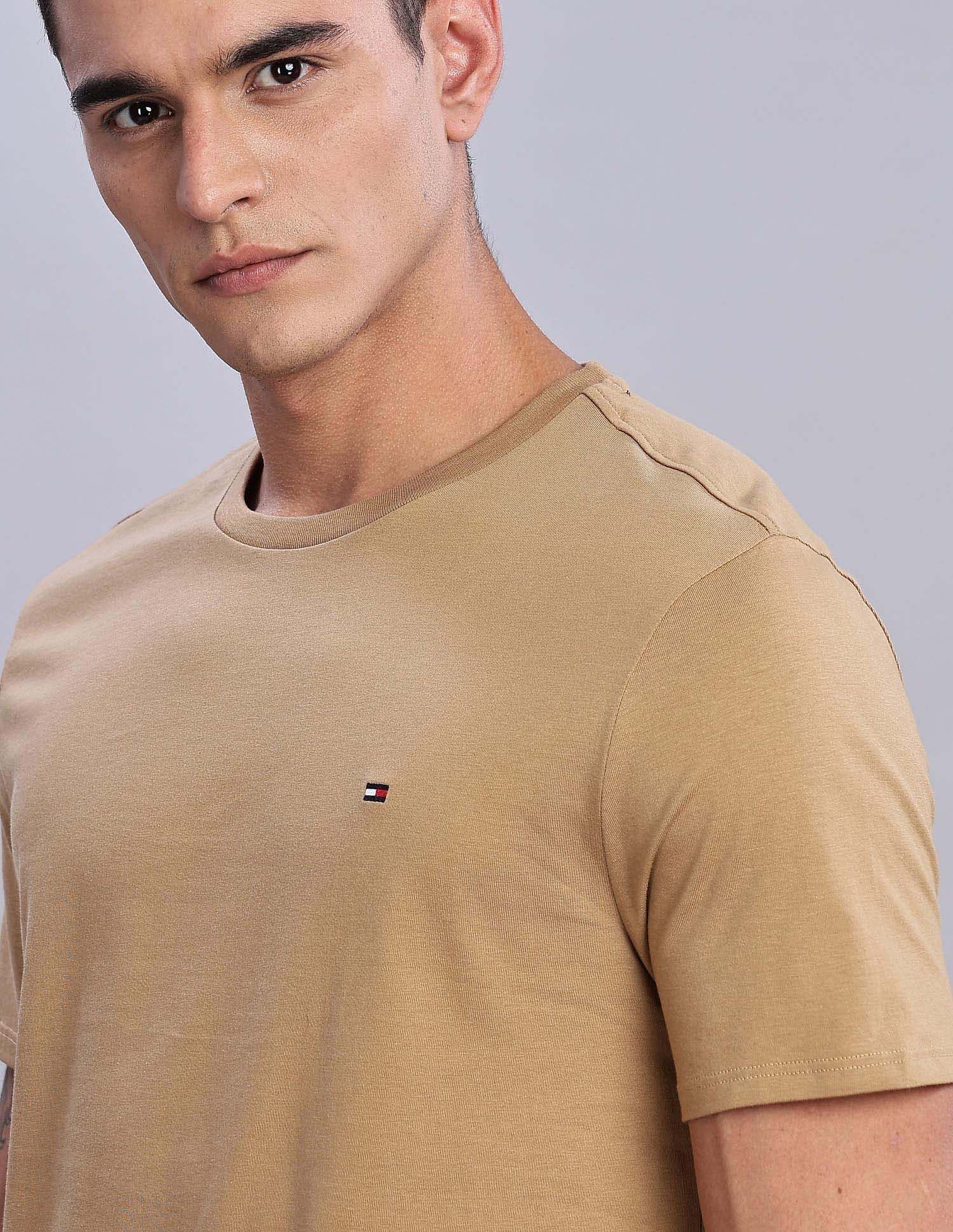 Tommy Hilfiger Mens Beige Solid T-Shirt