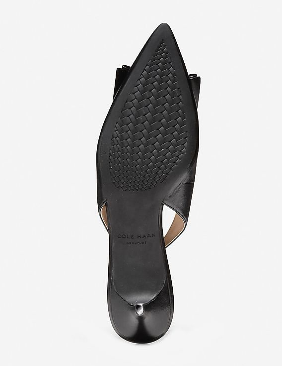 Cole Haan Black Bow Accent Slingback Leather Kitten Heels
