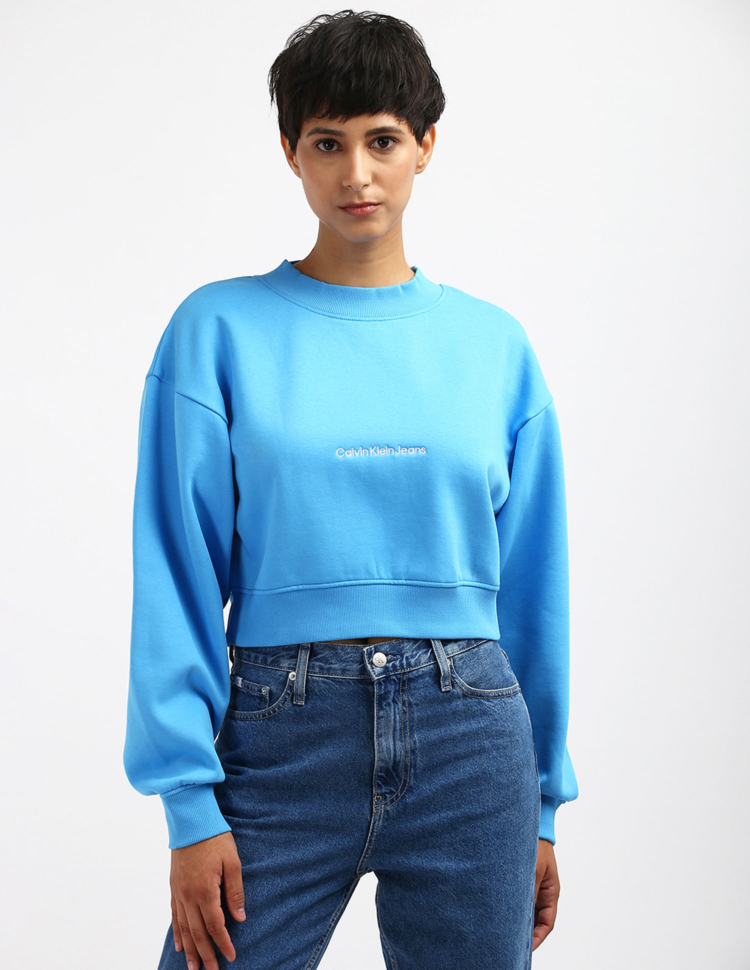 Calvin Klein Institutional Logo Mock Neck Sweatshirt