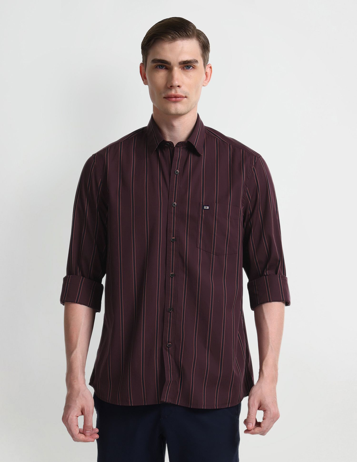 Arrow Sport Slim Cotton Vertical Stripes Shirt