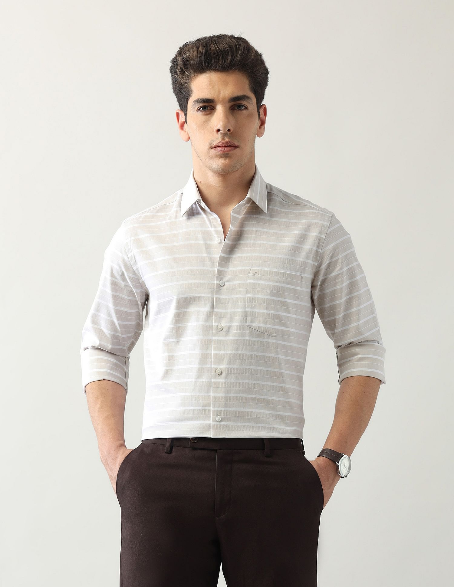 Arrow Horizontal Striped Manhattan Slim Fit Shirt