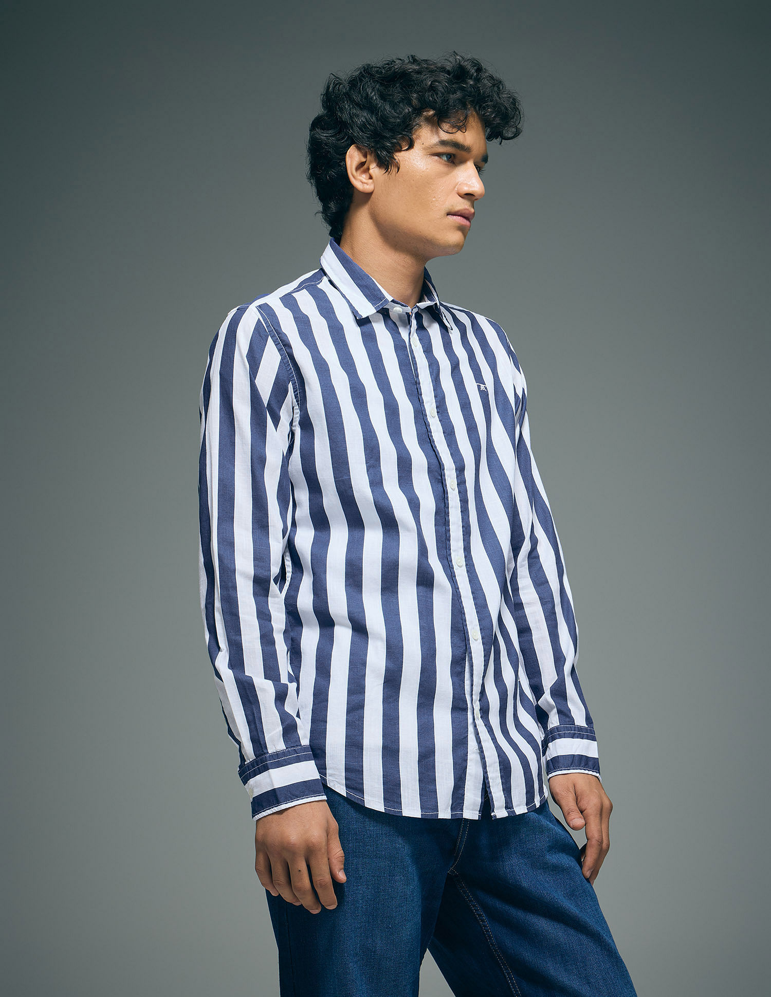 Flying Machine Vertical Stripe Pure Cotton Shirt
