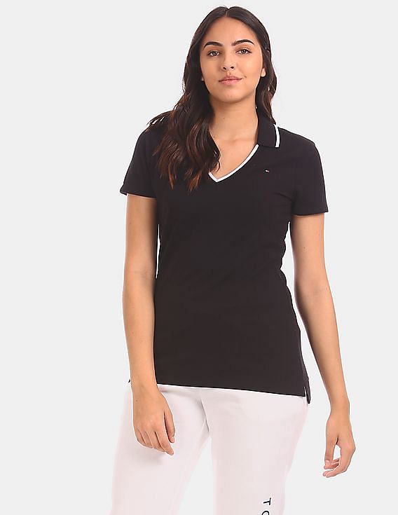 black v neck polo shirt