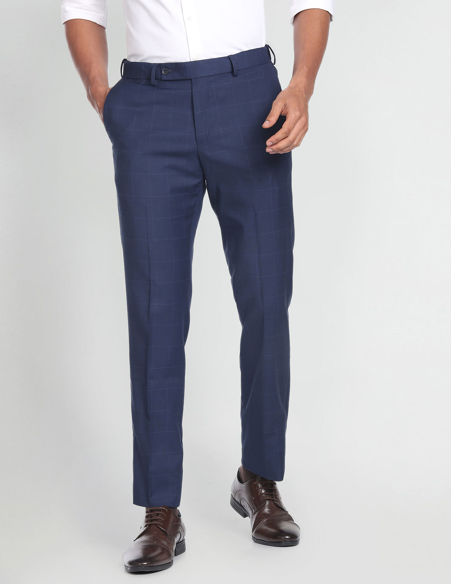 Buy Arrow Tailored Regular Fit Check Formal Trousers - NNNOW.com