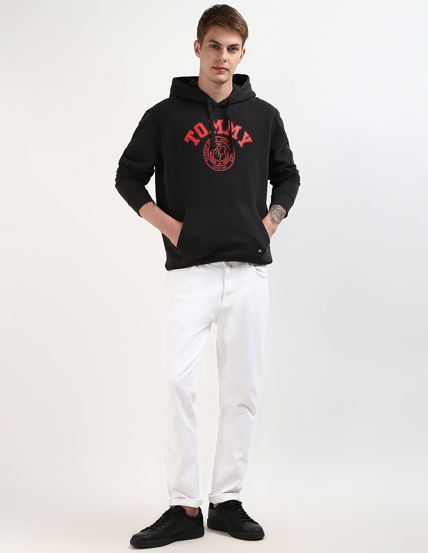 Tommy Hilfiger Washed Brand Printed Hooded Sweatshirt
