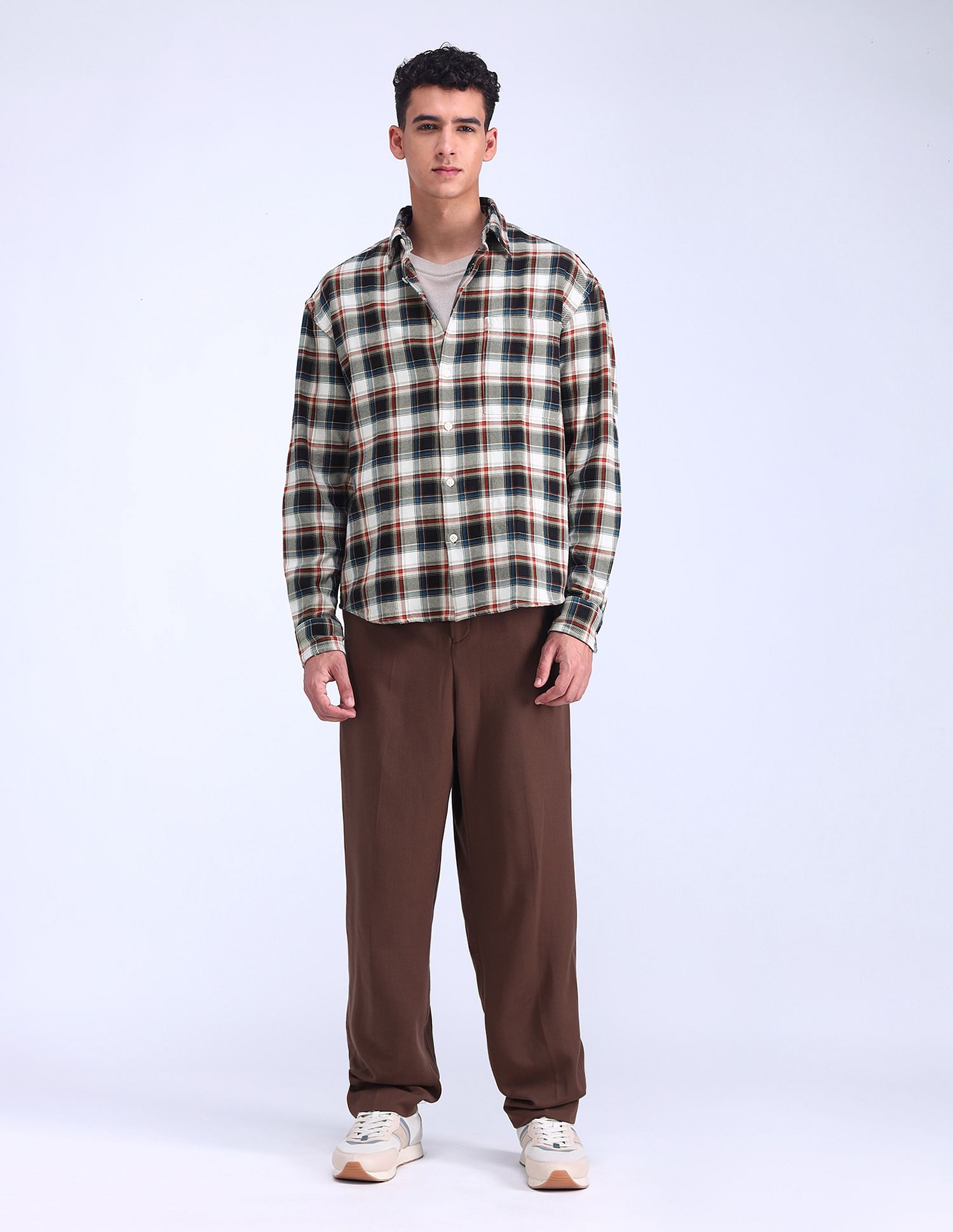 Flying Machine Oversized Twill Plaid Checked Shirt