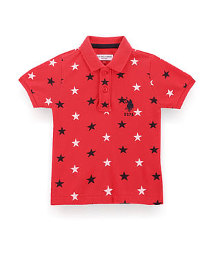 U S Polo Assn Kids Boys Star Print Pique Polo Shirt