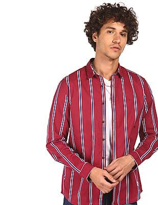 Buy Flying Machine Men Maroon Striped 
