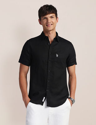 U S Polo Assn Solid Linen Regular Shirt