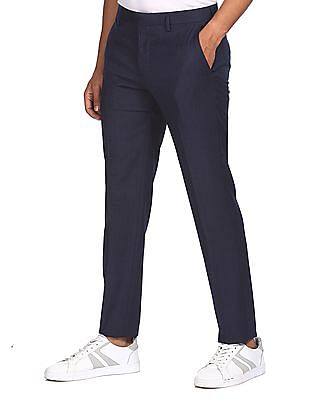 Tommy Hilfiger Men Navy Flat Front Solid Casual Trousers