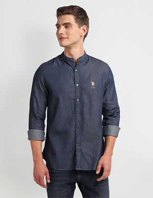 U S Polo Assn Denim Co Mandarin Collar Denim Shirt