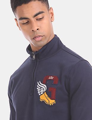 Buy GAP Men Blue Athletic Logo Quarter Zip Mock Neck