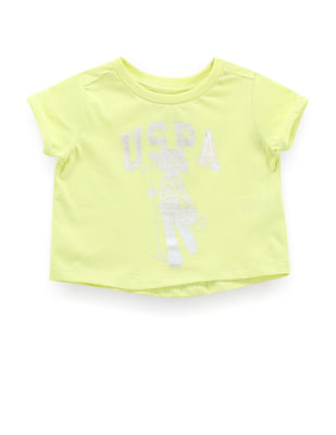 U S Polo Assn Kids Girls Brand Print Cotton T-Shirt