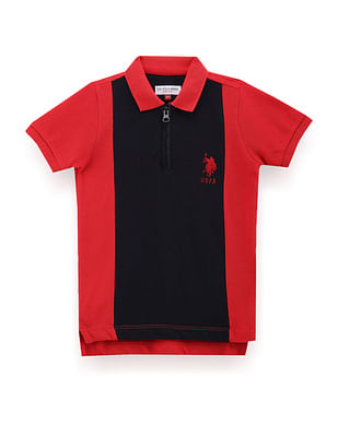 U S Polo Assn Kids Boys Zipper Colour Block Polo Shirt