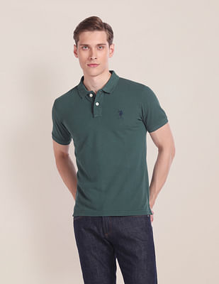 U S Polo Assn Men Green Polo T-Shirt With Side Vents