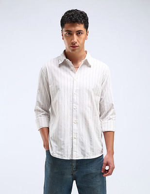 Flying Machine Vertical Stripe Cotton Slub Shirt