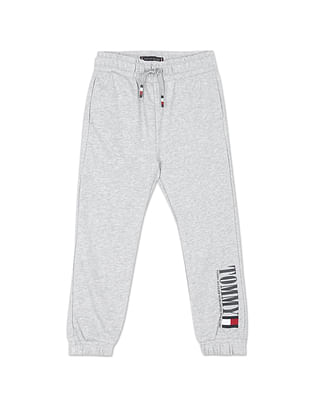 Tommy Hilfiger Kids Boys Grey Mid Rise Logo Print Heathered Joggers