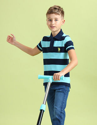 U S Polo Assn Kids Boys Horizontal Striped Regular Fit Polo Shirt