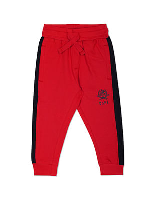 U S Polo Assn Kids Boys Red Drawstring Waist Brand Print Joggers