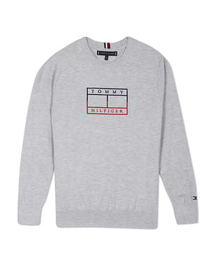 Tommy Hilfiger Kids Boys Grey Embroidered Flag Knitted Sweatshirt