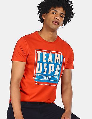 U S Polo Assn Men Red Crew Neck Brand Printed T-Shirt