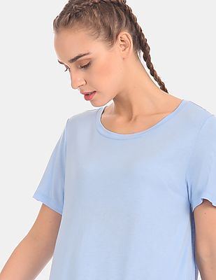 OLD GAP サーマル THERMAL BLUE ラグラン SHIRT Y2K Buy GAP Women Light Blue Crew Neck Solid Cotton Jersey T