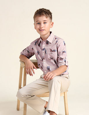 U S Polo Assn Kids Boys Floral Printed Cotton Shirt