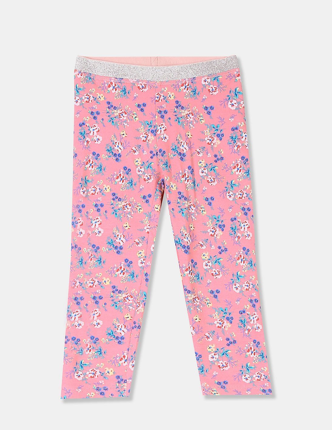 Buy U.S. Polo Assn. Kids Girls Girls Pink Shimmery Waistband Floral Print  Leggings - NNNOW.com