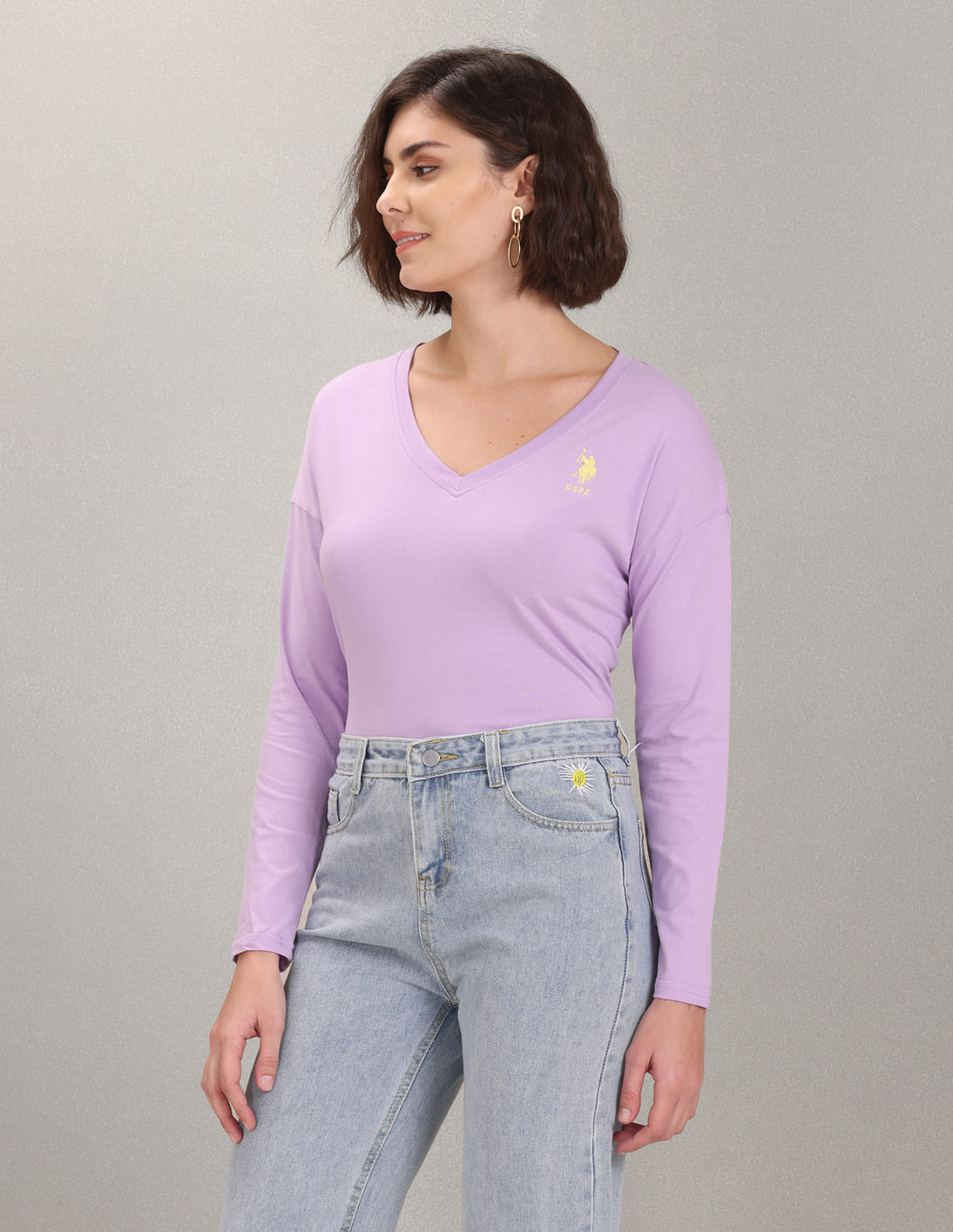 Buy U.S. Polo Assn. Women V-Neck Long Sleeve Cotton Top - NNNOW.com