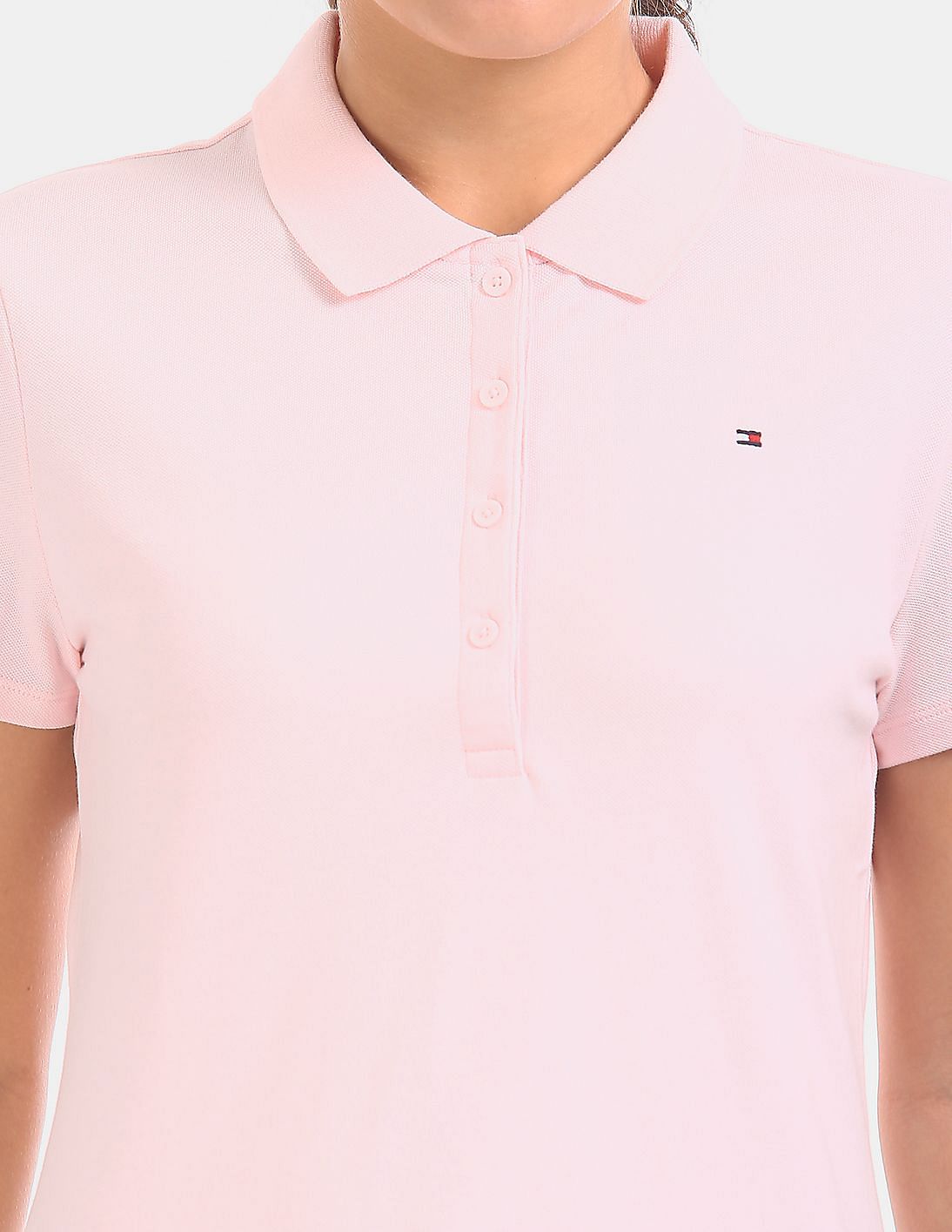 Buy Tommy Hilfiger Women Light Pink Solid Pique Polo Shirt