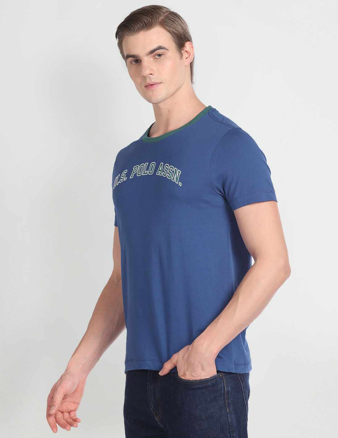 Buy U.S. Polo Assn. Denim Co. Contrast Neck Graphic Print T