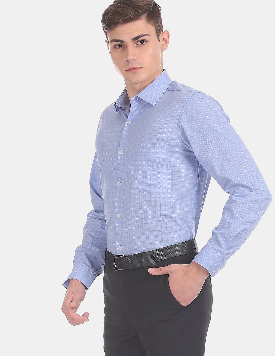 Buy Excalibur Blue French Placket Check Formal Shirt - NNNOW.com