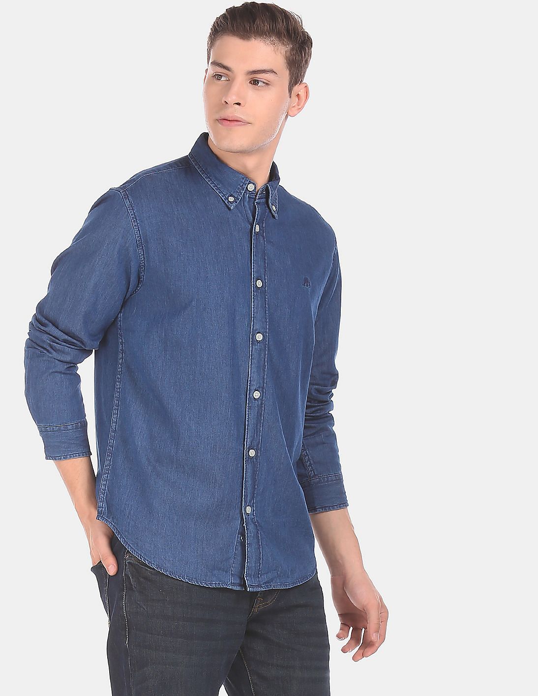 denim button up shirt men