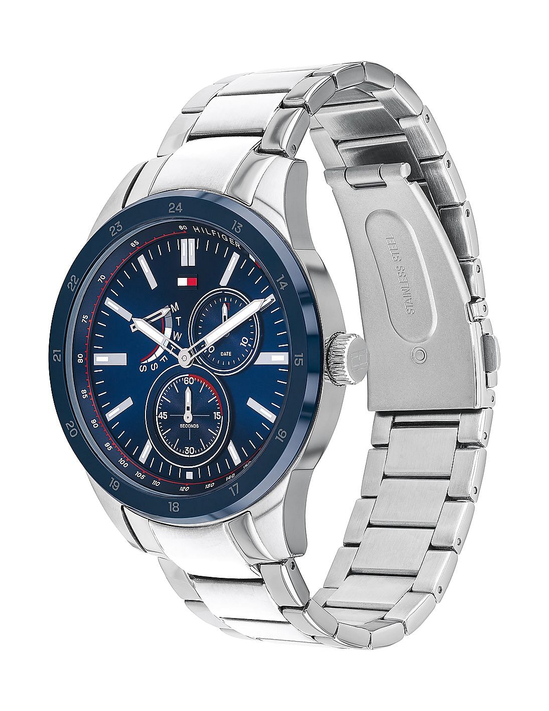 tommy hilfiger silver and blue watch