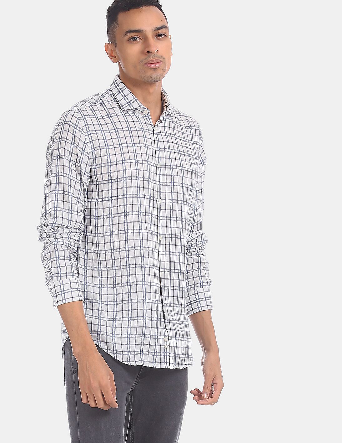 Buy Calvin Klein Men White Linen Base Pop Colour Dobby Check