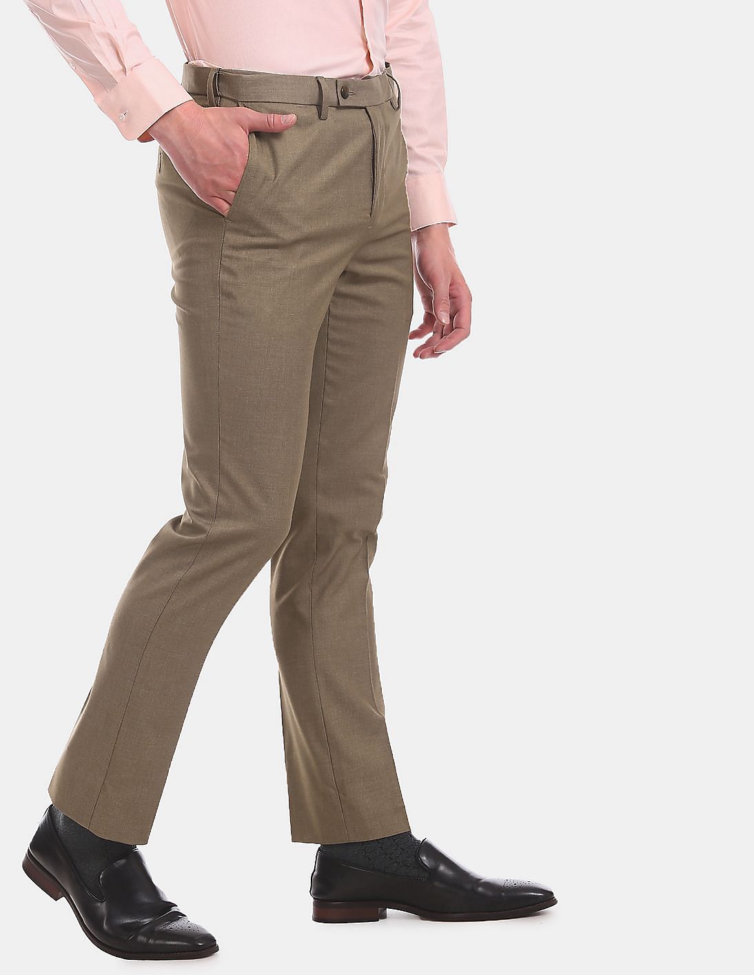 Buy Men Khaki Stain Resistant Bronson Slim Fit Autoflex Casual Trousers at  Amazonin