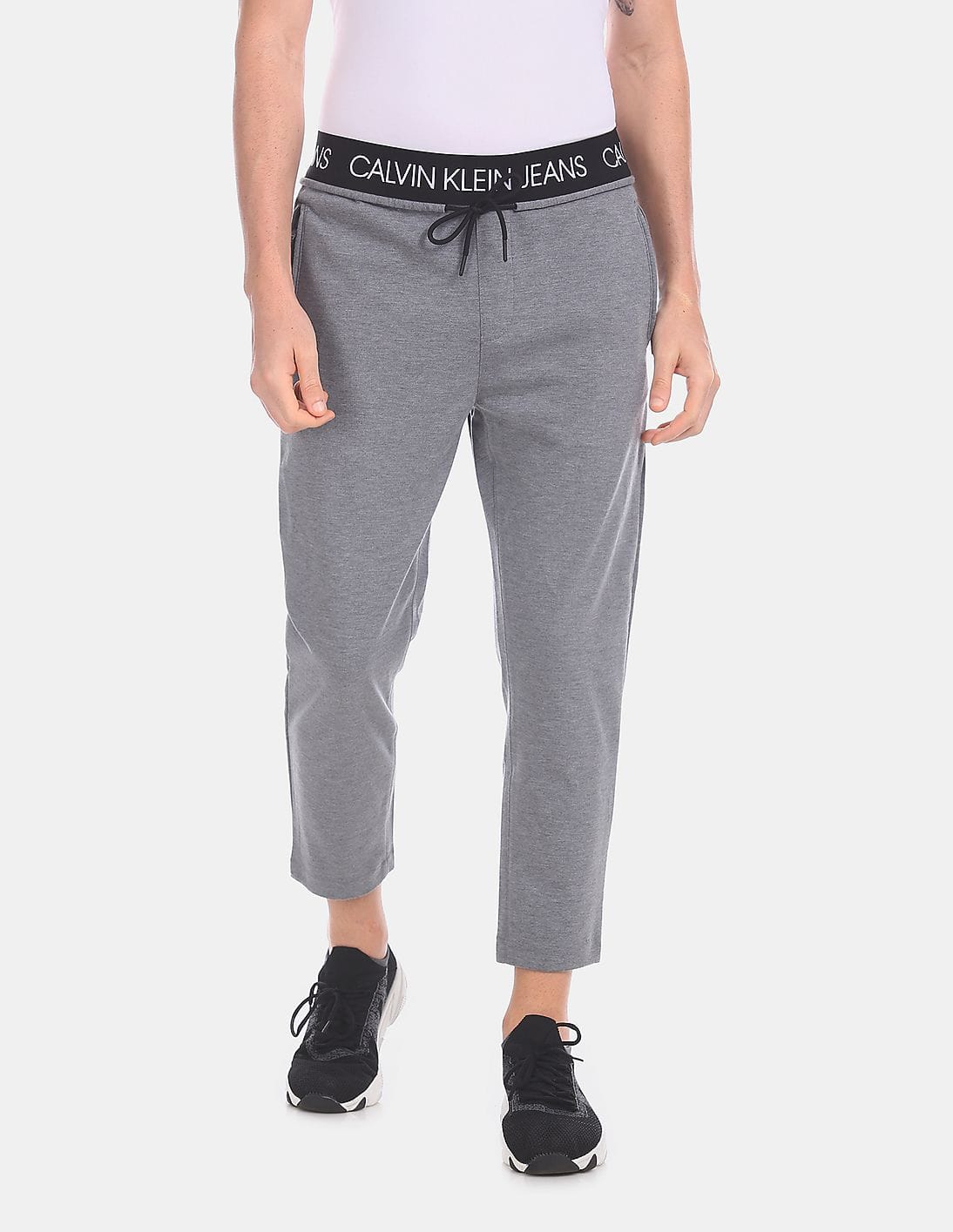Buy Calvin Klein Men Grey Drawstring Heathered Track Pants