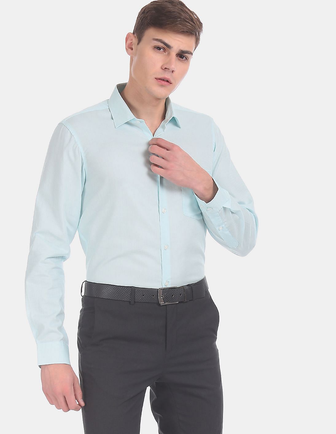 Buy Excalibur Green Patch Pocket Patterned Formal Shirt - NNNOW.com