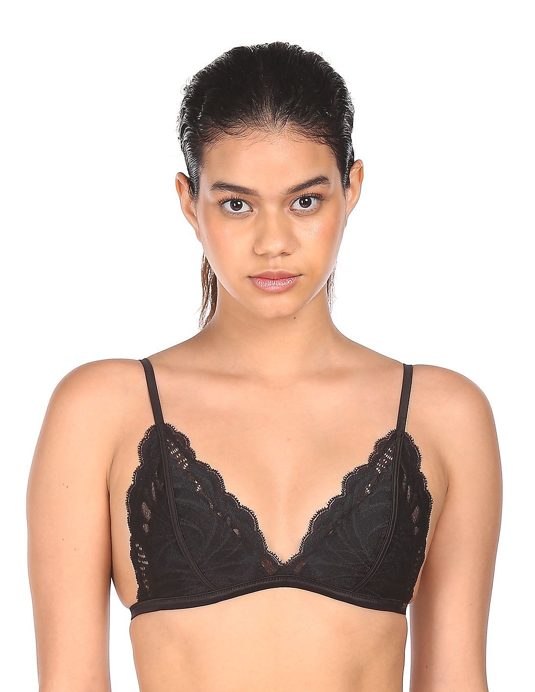 Buy Calvin Klein Underwear Women Black Lightly Lined Lace Triangle Bra 