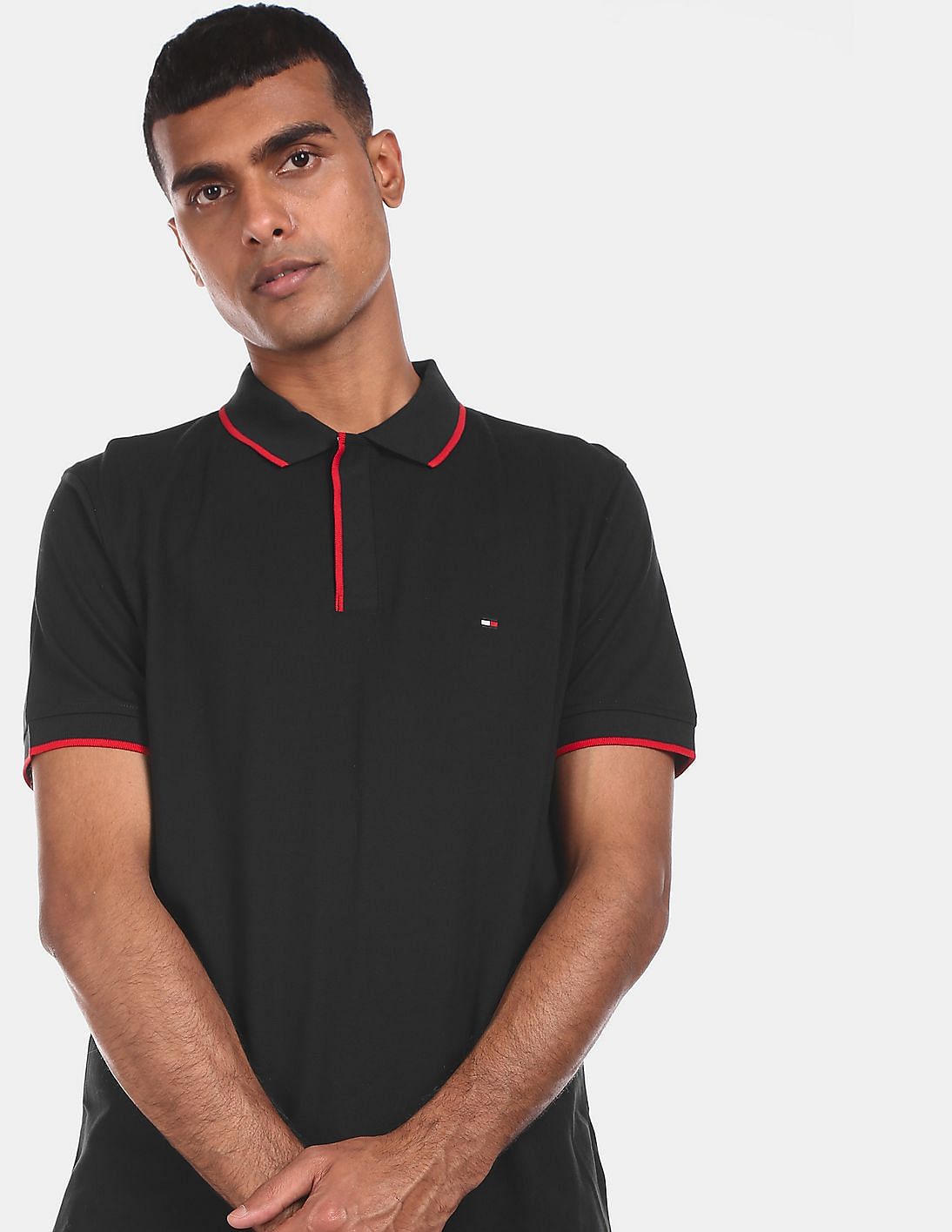 black ribbed polo shirt