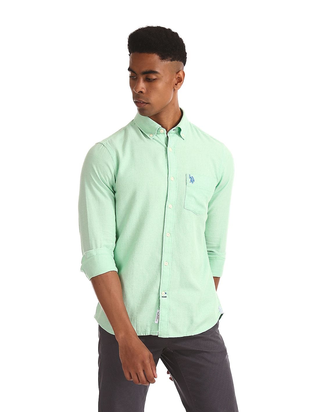 Buy Men Green Solid Button Down Shirt 
